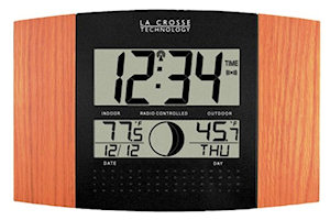 La Crosse Technology Digital Wall Clock w/ Temperature In-Outdoors (Oak)