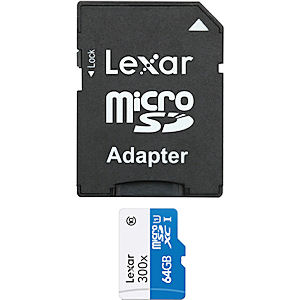 Lexar 64GB 300x microSDHC, UHS-1 w/ Adapter