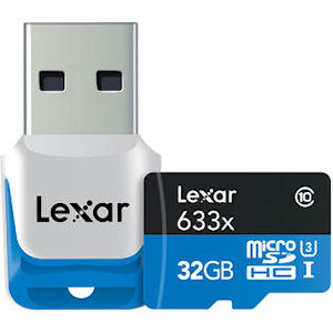 32GB 633x microSDHC, UHS-1 Memory Card + USB Adapter